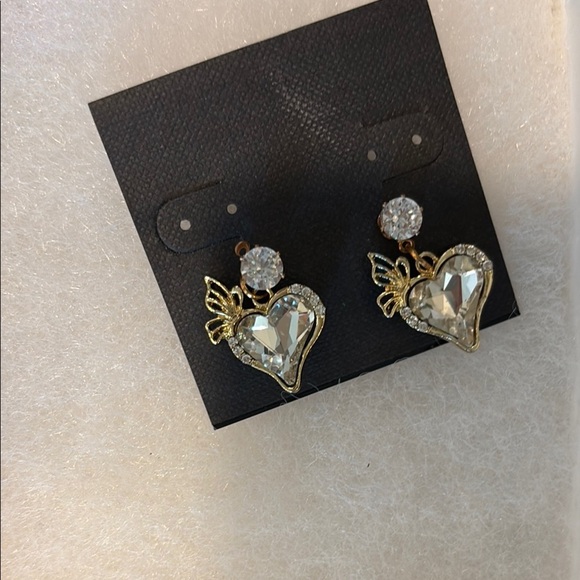 Stanley Gold and Silver Heart Earrings with Crystal Accents - Picture 1 of 12